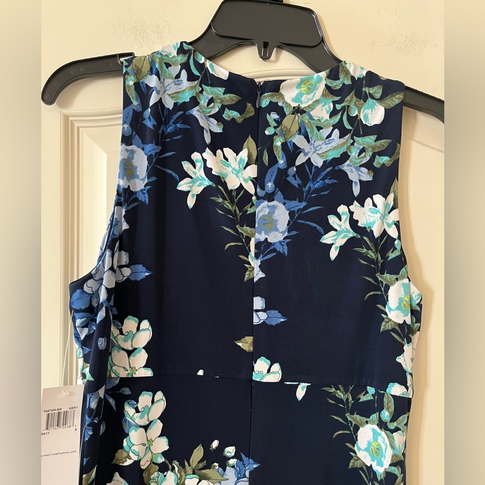 New! London Times Navy Blue Floral Sleeveless Dress Women’s size 8 - Picture 2 of 14